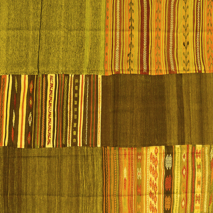 Square Machine Washable Southwestern Yellow Country Rug, wshcon2689yw