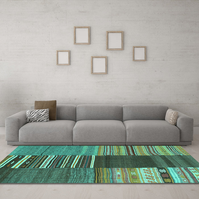 Machine Washable Southwestern Turquoise Country Area Rugs in a Living Room,, wshcon2689turq
