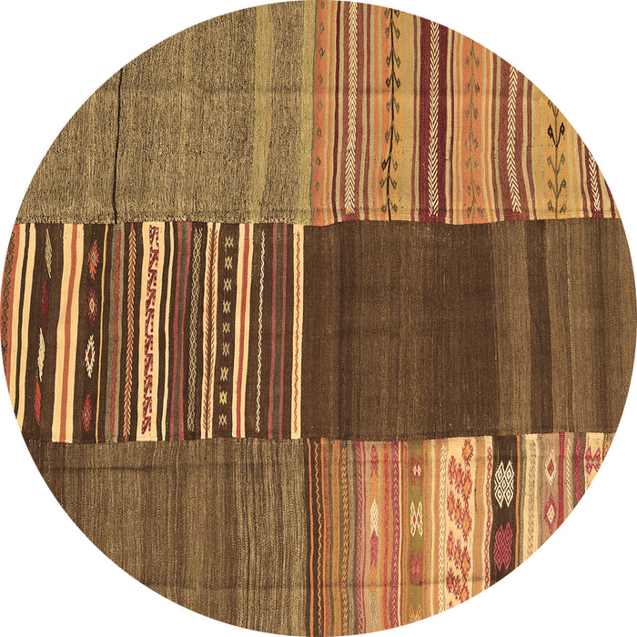Round Machine Washable Southwestern Brown Country Rug, wshcon2689brn