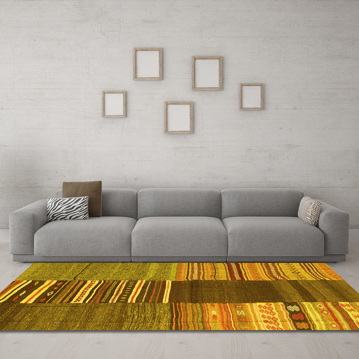 Machine Washable Southwestern Yellow Country Rug in a Living Room, wshcon2689yw