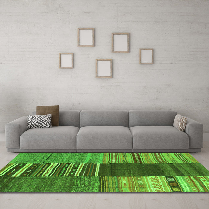 Machine Washable Southwestern Green Country Area Rugs in a Living Room,, wshcon2689grn