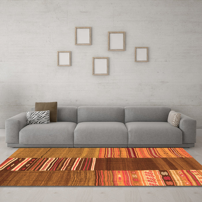 Machine Washable Southwestern Orange Country Area Rugs in a Living Room, wshcon2689org