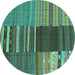 Round Machine Washable Southwestern Turquoise Country Area Rugs, wshcon2689turq