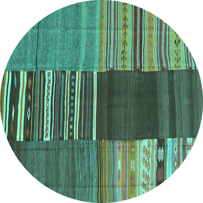 Round Southwestern Turquoise Country Rug, con2689turq