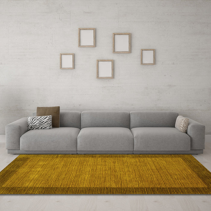 Machine Washable Abstract Yellow Contemporary Rug in a Living Room, wshcon268yw