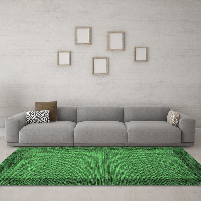 Machine Washable Abstract Emerald Green Contemporary Area Rugs in a Living Room,, wshcon268emgrn