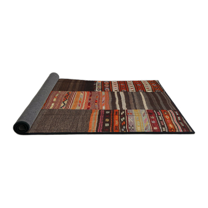 Thickness of Contemporary Dark Gold Brown Southwestern Rug, con2690