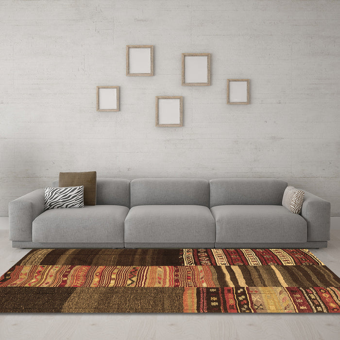 Machine Washable Southwestern Brown Country Rug in a Living Room,, wshcon2690brn