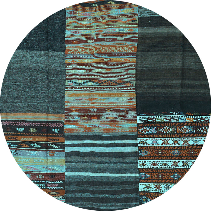 Round Machine Washable Southwestern Light Blue Country Rug, wshcon2690lblu