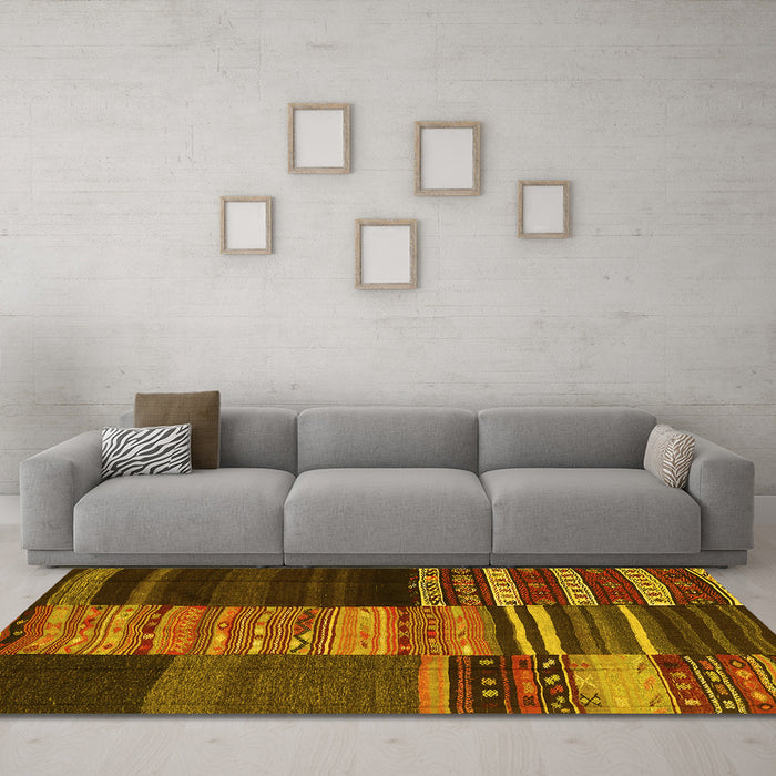 Machine Washable Southwestern Yellow Country Rug in a Living Room, wshcon2690yw