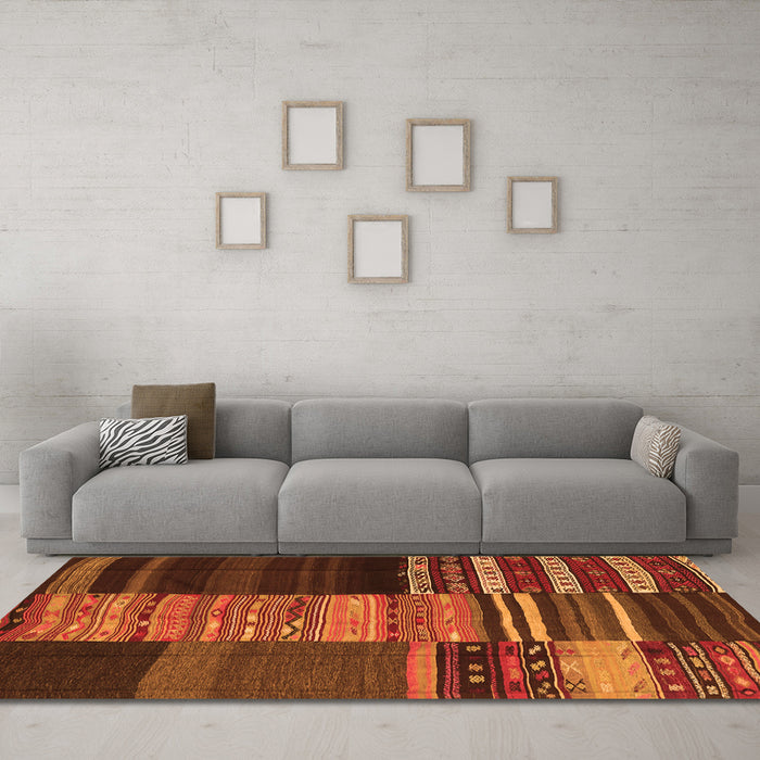 Machine Washable Southwestern Orange Country Area Rugs in a Living Room, wshcon2690org
