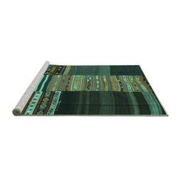 Sideview of Machine Washable Southwestern Turquoise Country Area Rugs, wshcon2690turq