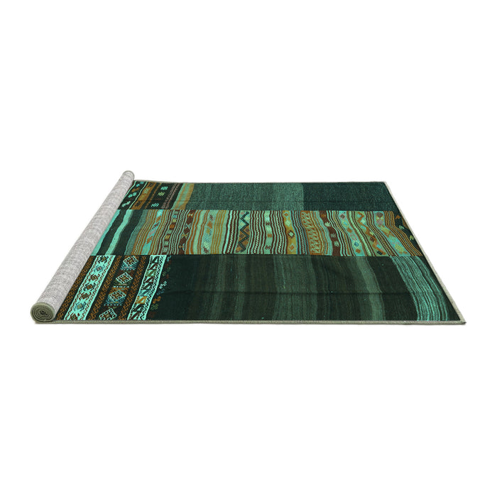 Sideview of Machine Washable Southwestern Turquoise Country Area Rugs, wshcon2690turq