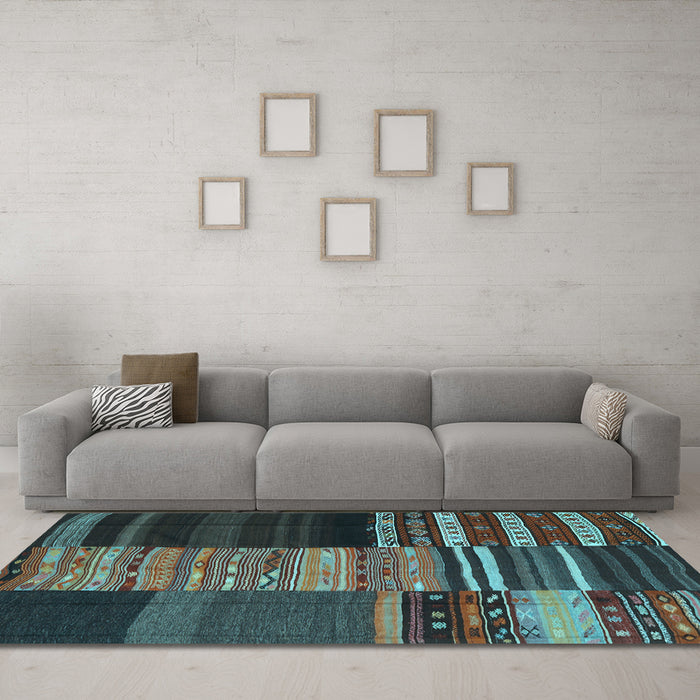 Machine Washable Southwestern Light Blue Country Rug in a Living Room, wshcon2690lblu