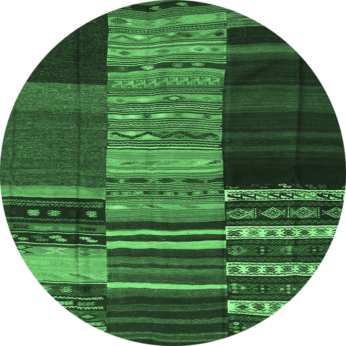 Round Machine Washable Southwestern Emerald Green Country Area Rugs, wshcon2690emgrn