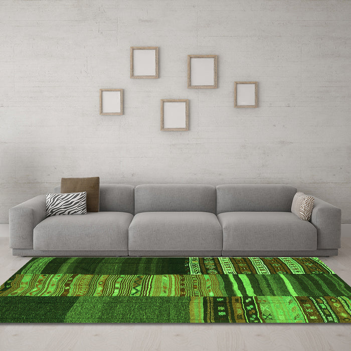 Machine Washable Southwestern Green Country Area Rugs in a Living Room,, wshcon2690grn