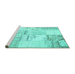 Sideview of Machine Washable Patchwork Turquoise Transitional Area Rugs, wshcon2691turq