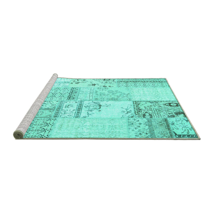 Sideview of Machine Washable Patchwork Turquoise Transitional Area Rugs, wshcon2691turq