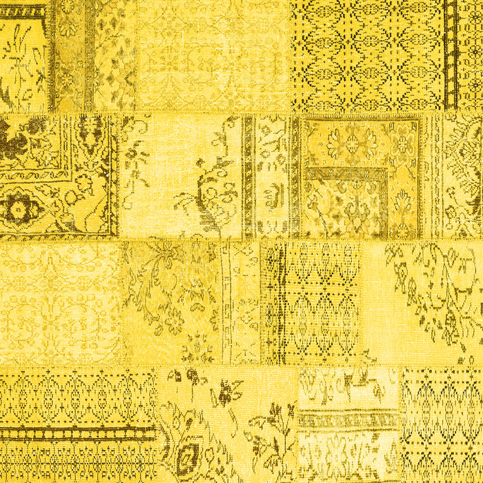Square Machine Washable Patchwork Yellow Transitional Rug, wshcon2691yw