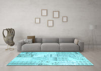 Machine Washable Patchwork Light Blue Transitional Rug, wshcon2691lblu