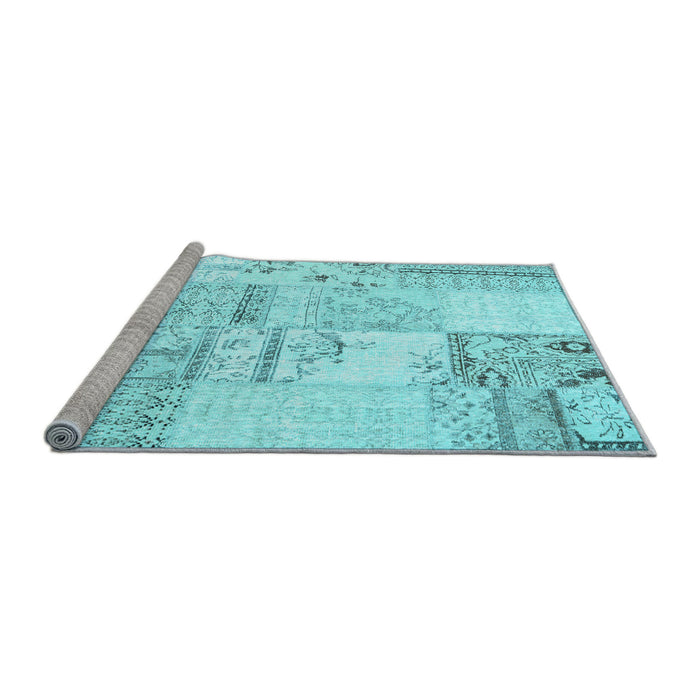 Sideview of Machine Washable Patchwork Light Blue Transitional Rug, wshcon2691lblu