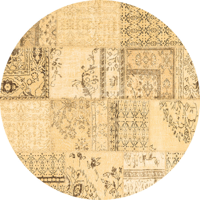 Round Machine Washable Patchwork Brown Transitional Rug, wshcon2691brn