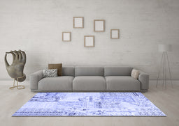 Machine Washable Patchwork Blue Transitional Rug in a Living Room, wshcon2691blu