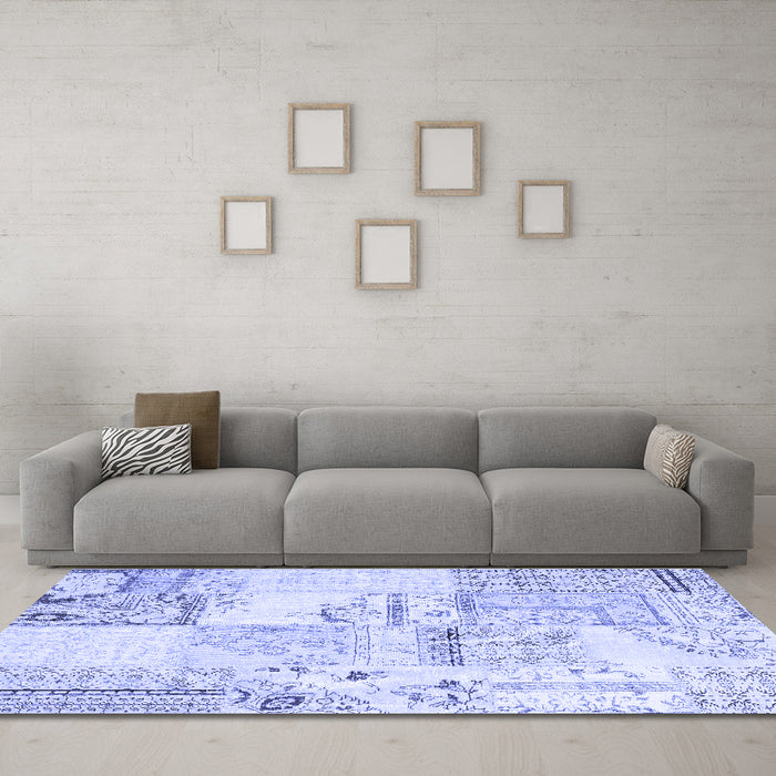 Machine Washable Patchwork Blue Transitional Rug in a Living Room, wshcon2691blu