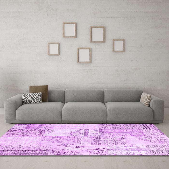 Machine Washable Patchwork Purple Transitional Area Rugs in a Living Room, wshcon2691pur