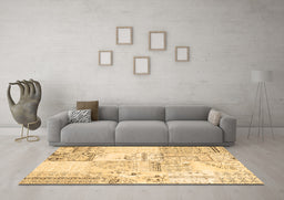 Machine Washable Patchwork Brown Transitional Rug in a Living Room,, wshcon2691brn