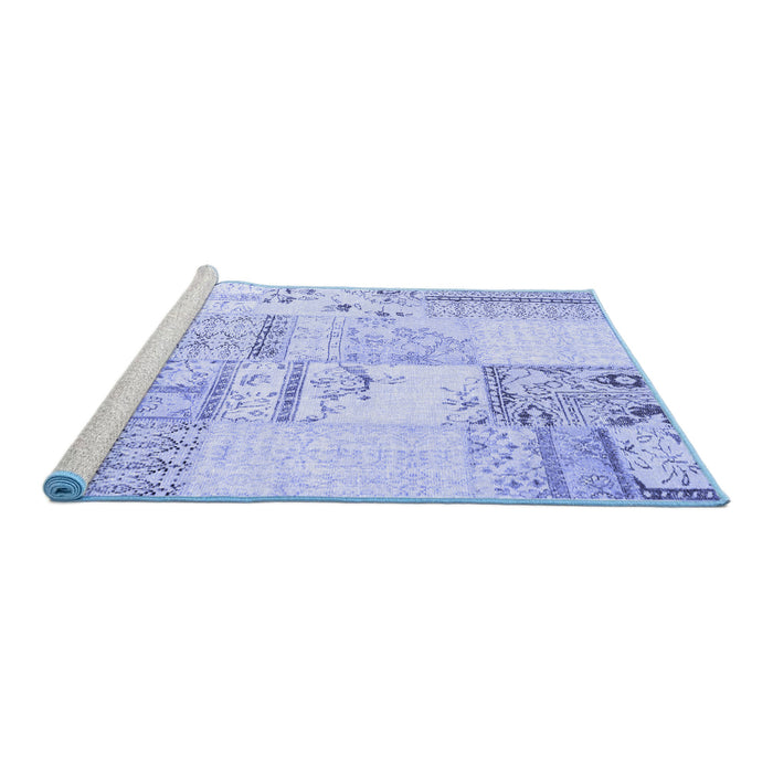 Sideview of Machine Washable Patchwork Blue Transitional Rug, wshcon2691blu