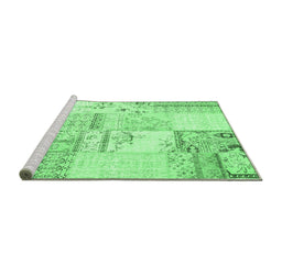Sideview of Machine Washable Patchwork Emerald Green Transitional Area Rugs, wshcon2691emgrn