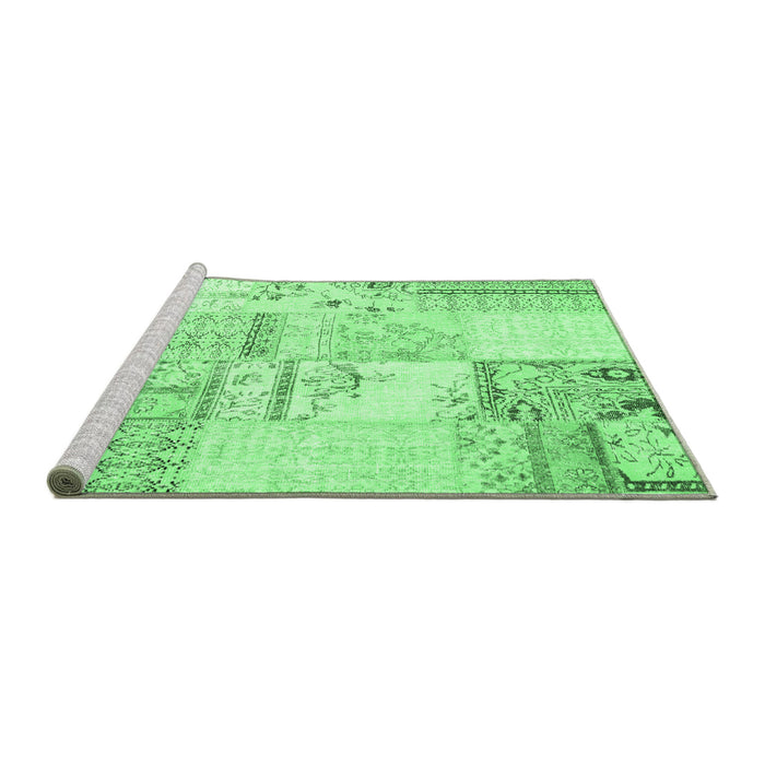 Sideview of Machine Washable Patchwork Emerald Green Transitional Area Rugs, wshcon2691emgrn