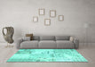 Machine Washable Patchwork Turquoise Transitional Area Rugs in a Living Room,, wshcon2691turq