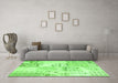 Machine Washable Patchwork Green Transitional Area Rugs in a Living Room,, wshcon2691grn