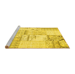 Sideview of Machine Washable Patchwork Yellow Transitional Rug, wshcon2691yw
