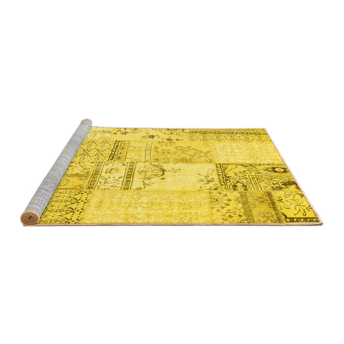 Sideview of Machine Washable Patchwork Yellow Transitional Rug, wshcon2691yw