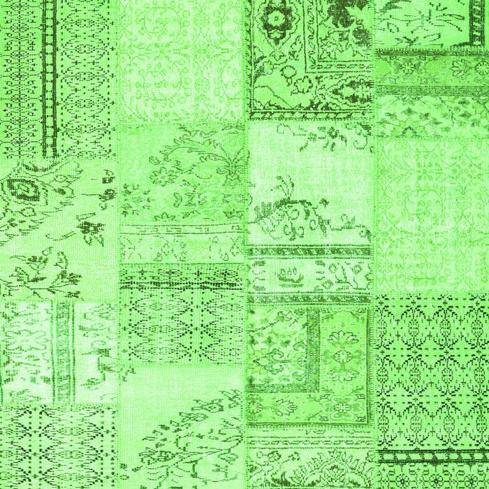 Round Machine Washable Patchwork Green Transitional Area Rugs, wshcon2691grn