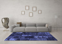 Machine Washable Patchwork Blue Transitional Rug, wshcon2692blu