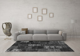 Machine Washable Patchwork Gray Transitional Rug in a Living Room,, wshcon2692gry