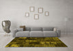 Machine Washable Patchwork Yellow Transitional Rug in a Living Room, wshcon2692yw