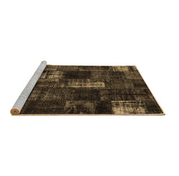 Sideview of Machine Washable Patchwork Brown Transitional Rug, wshcon2692brn