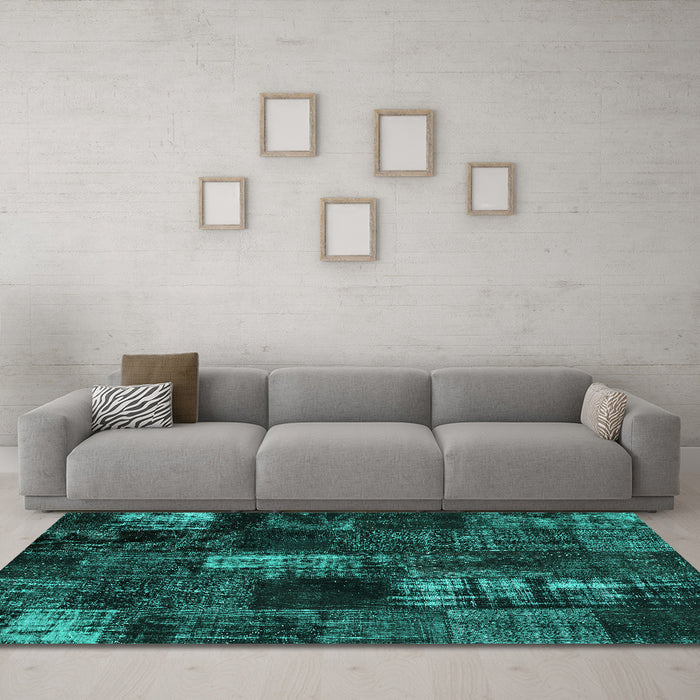 Machine Washable Patchwork Turquoise Transitional Area Rugs in a Living Room,, wshcon2692turq