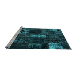 Sideview of Machine Washable Patchwork Light Blue Transitional Rug, wshcon2692lblu