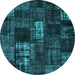 Round Patchwork Light Blue Transitional Rug, con2692lblu