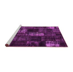 Sideview of Machine Washable Patchwork Pink Transitional Rug, wshcon2692pnk