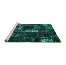Sideview of Machine Washable Patchwork Turquoise Transitional Area Rugs, wshcon2692turq