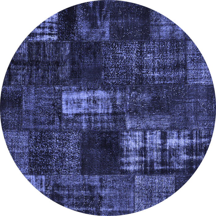 Round Machine Washable Patchwork Blue Transitional Rug, wshcon2692blu