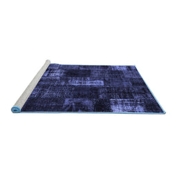 Sideview of Machine Washable Patchwork Blue Transitional Rug, wshcon2692blu