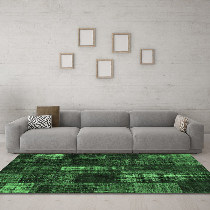 Machine Washable Patchwork Emerald Green Transitional Area Rugs in a Living Room,, wshcon2692emgrn